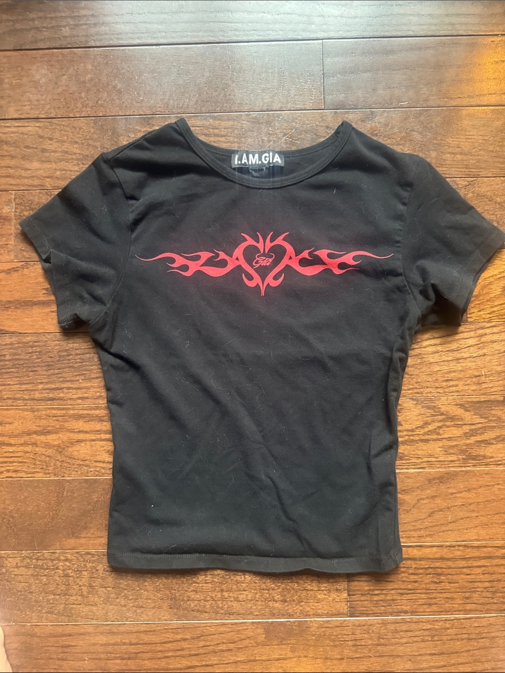 I.AM.GIA Black Short Sleeve Tee with Red Gia Heart